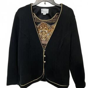 Matthew & David for BL Vintage Black Knit 1980 Gold Trim 2 Piece Sweater 18 (1X)